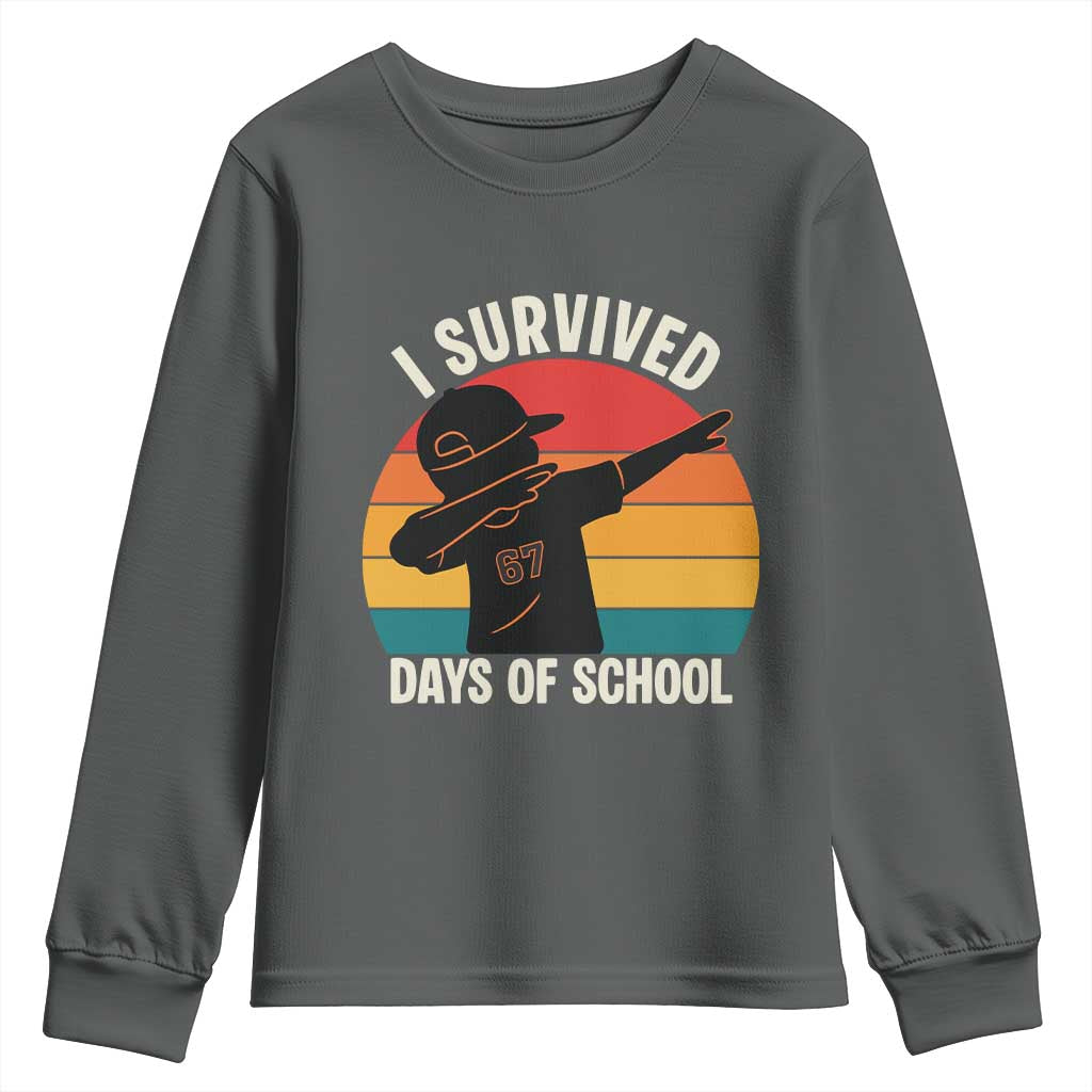 I Survived 67 Days Of School Youth Sweatshirt Funny Boys Kids TS14 Dark Heather Print Your Wear