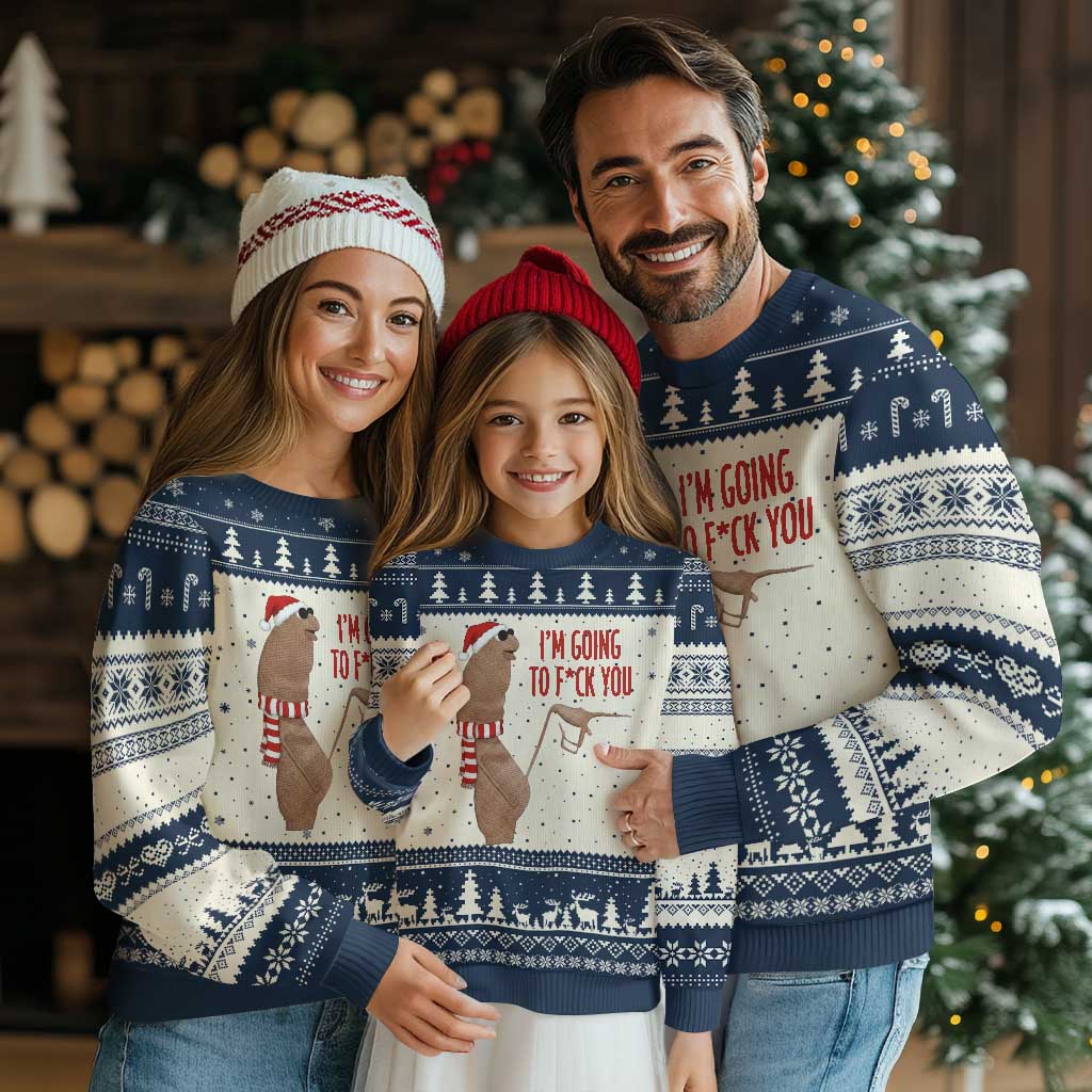 Marcus The Worm Xmas Meme Ugly Christmas Sweater I Am Going To Fck You TS14 Beige Navy Print Your Wear