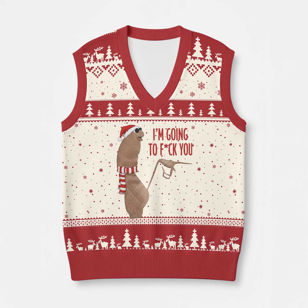 Marcus The Worm Xmas Meme V-Neck Knit Sweater Vest I Am Going To Fck You TS14 Beige Red Print Your Wear