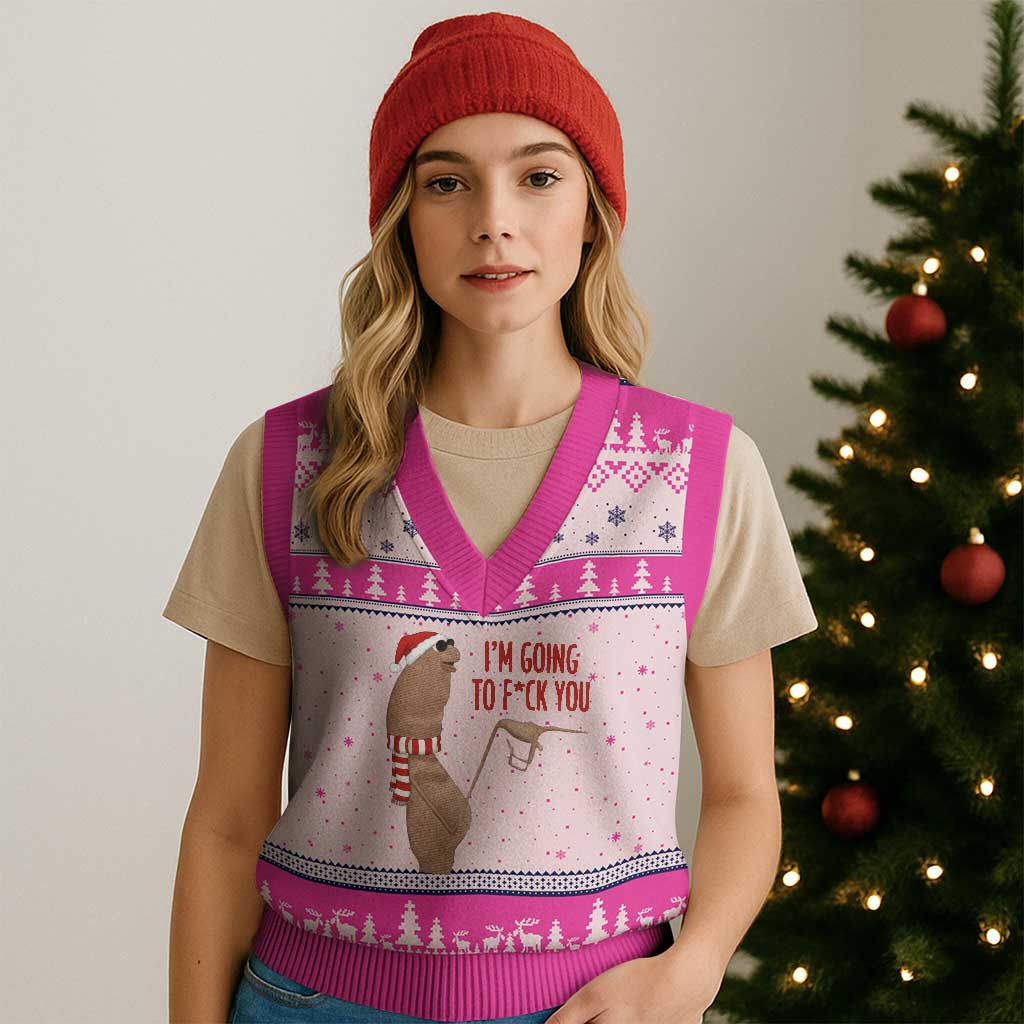 Marcus The Worm Xmas Meme V-Neck Knit Sweater Vest I Am Going To Fck You TS14 Hot Pink Print Your Wear