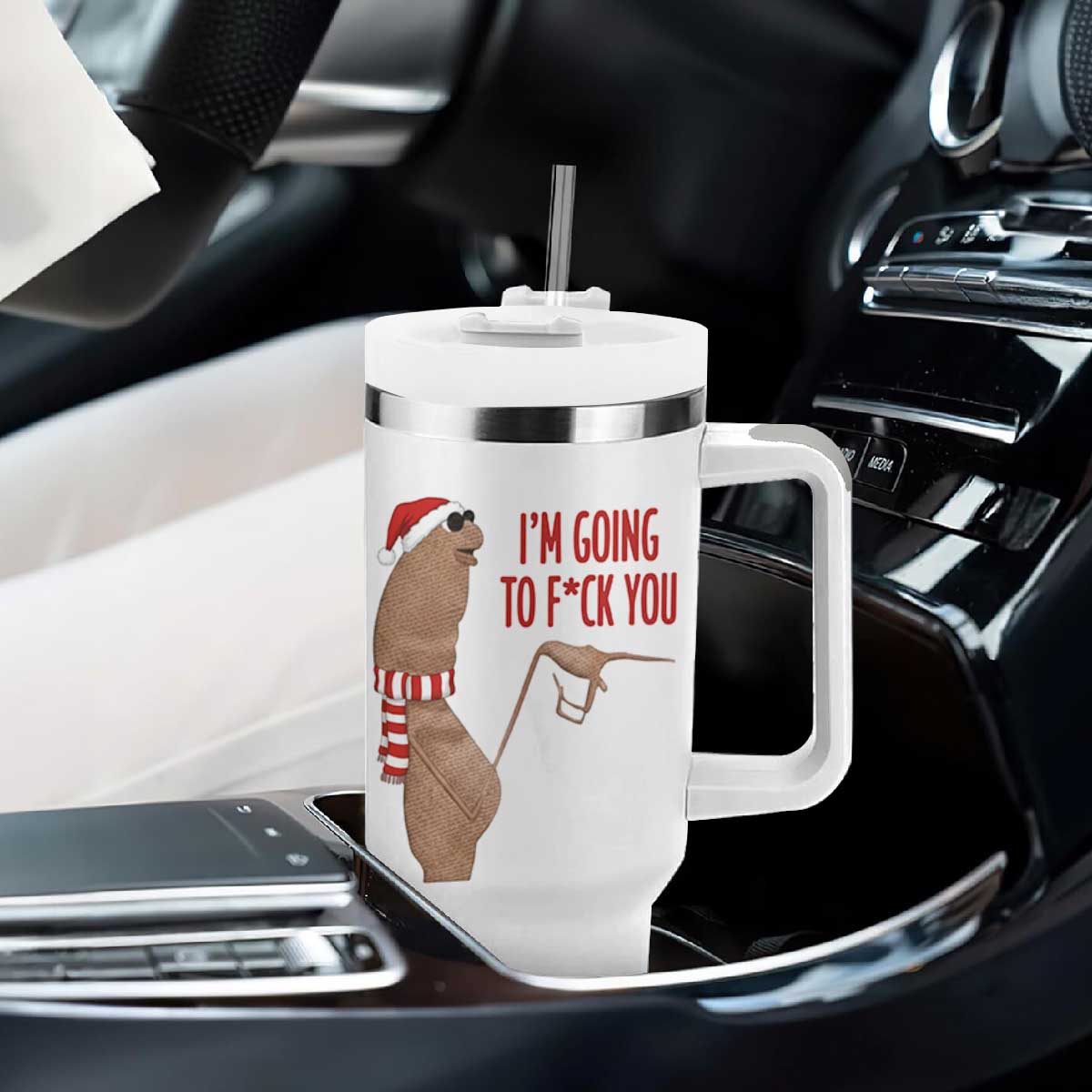 Marcus The Worm Christmas Meme Tumbler With Handle I Am Going To Fck You - Print Your Wear