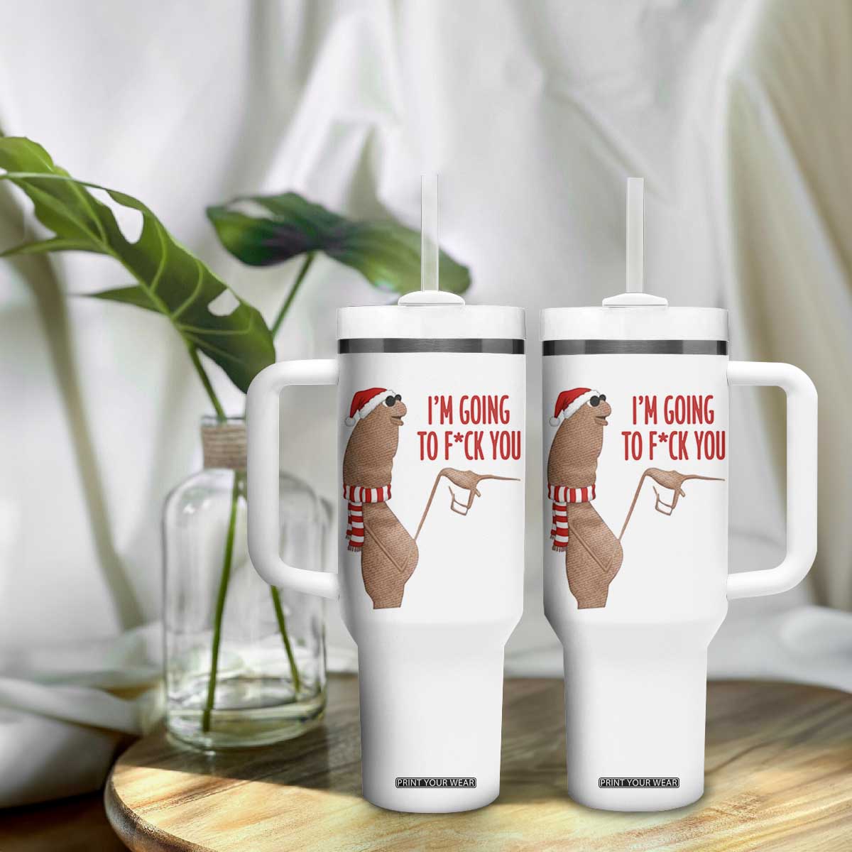Marcus The Worm Christmas Meme Tumbler With Handle I Am Going To Fck You - Print Your Wear