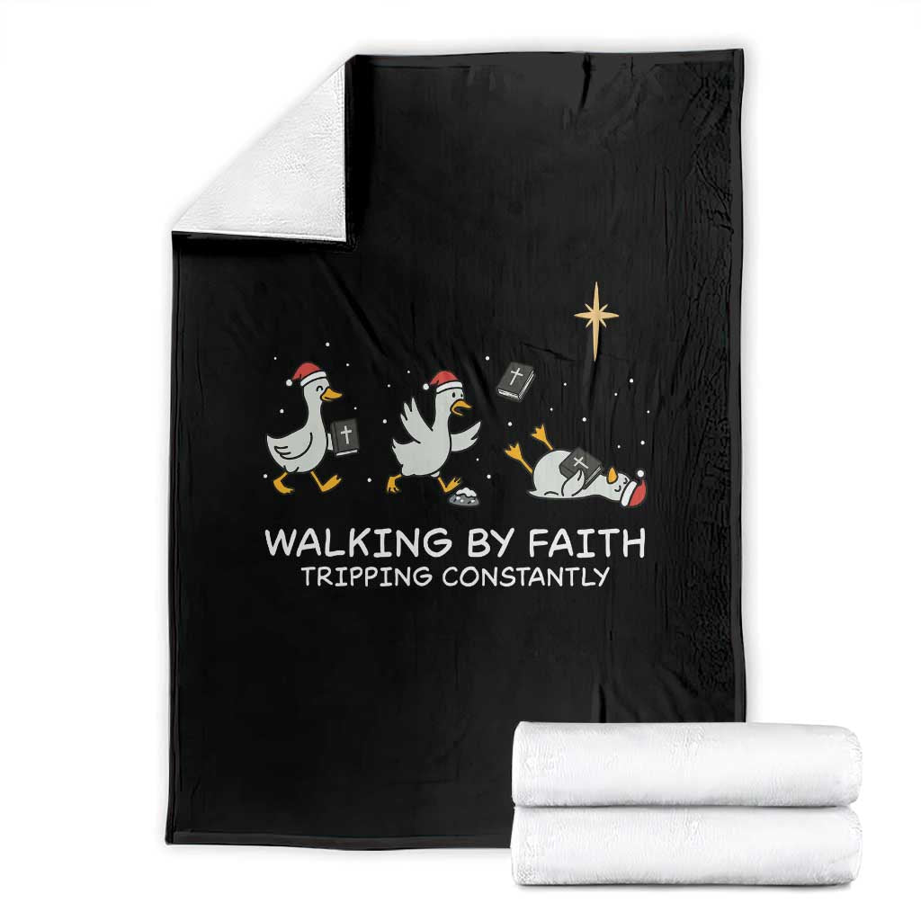 Christian Goose Christmas Throw Blanket Walking By Faith Tripping Constantly Funny Quote TS14 Black Print Your Wear