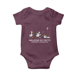 Christian Goose Christmas Baby Onesie Walking By Faith Tripping Constantly Funny Quote TS14 Maroon Print Your Wear