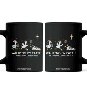 Christian Goose Christmas Coffee Mug Walking By Faith Tripping Constantly Funny Quote TS14 Black Print Your Wear