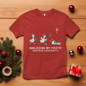 Christian Goose Christmas T Shirt Walking By Faith Tripping Constantly Funny Quote TS14 Red Print Your Wear