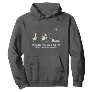 Christian Goose Christmas Hoodie Walking By Faith Tripping Constantly Funny Quote TS14 Dark Heather Print Your Wear