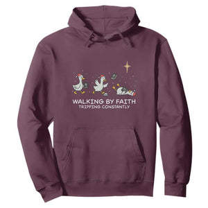Christian Goose Christmas Hoodie Walking By Faith Tripping Constantly Funny Quote TS14 Maroon Print Your Wear