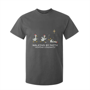 Christian Goose Christmas T Shirt For Kid Walking By Faith Tripping Constantly Funny Quote TS14 Dark Heather Print Your Wear