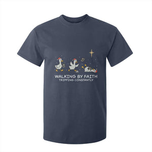 Christian Goose Christmas T Shirt For Kid Walking By Faith Tripping Constantly Funny Quote TS14 Navy Print Your Wear