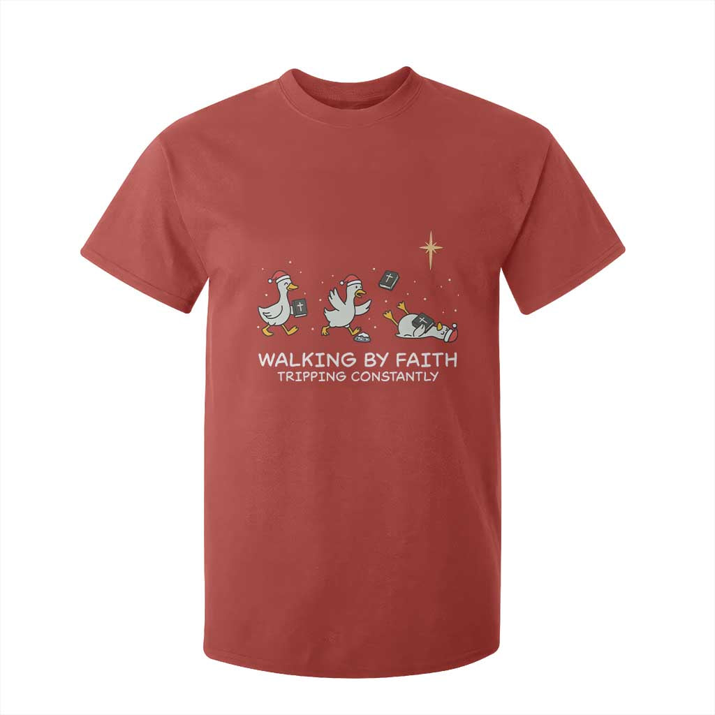 Christian Goose Christmas T Shirt For Kid Walking By Faith Tripping Constantly Funny Quote TS14 Red Print Your Wear