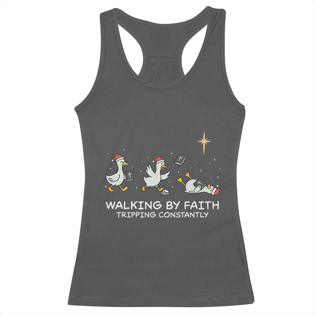 Christian Goose Christmas Racerback Tank Top Walking By Faith Tripping Constantly Funny Quote TS14 Dark Heather Print Your Wear