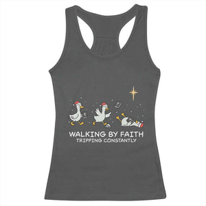 Christian Goose Christmas Racerback Tank Top Walking By Faith Tripping Constantly Funny Quote TS14 Dark Heather Print Your Wear