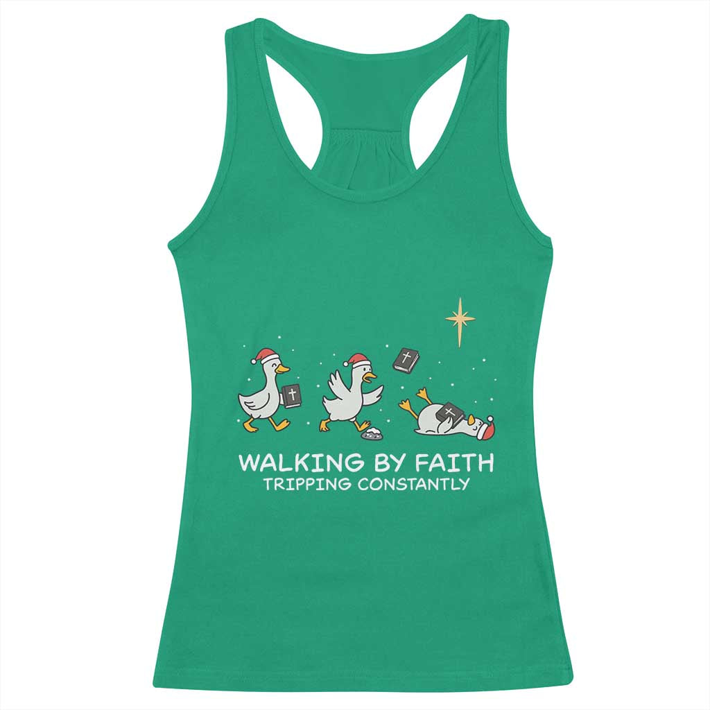 Christian Goose Christmas Racerback Tank Top Walking By Faith Tripping Constantly Funny Quote TS14 Irish Green Print Your Wear