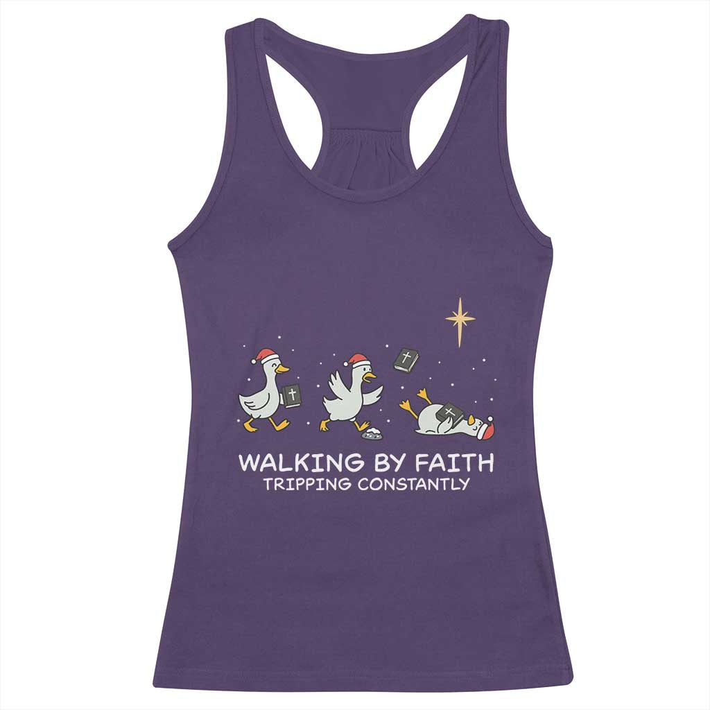Christian Goose Christmas Racerback Tank Top Walking By Faith Tripping Constantly Funny Quote TS14 Purple Print Your Wear