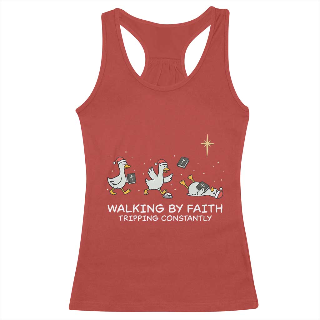 Christian Goose Christmas Racerback Tank Top Walking By Faith Tripping Constantly Funny Quote TS14 Red Print Your Wear