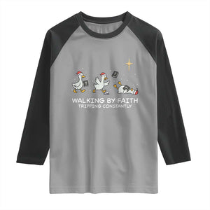 Christian Goose Christmas Raglan Shirt Walking By Faith Tripping Constantly Funny Quote TS14 Sport Gray Black Print Your Wear