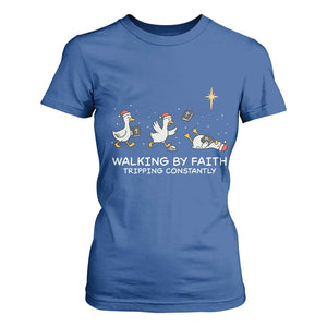 Christian Goose Christmas T Shirt For Women Walking By Faith Tripping Constantly Funny Quote TS14 Royal Blue Print Your Wear