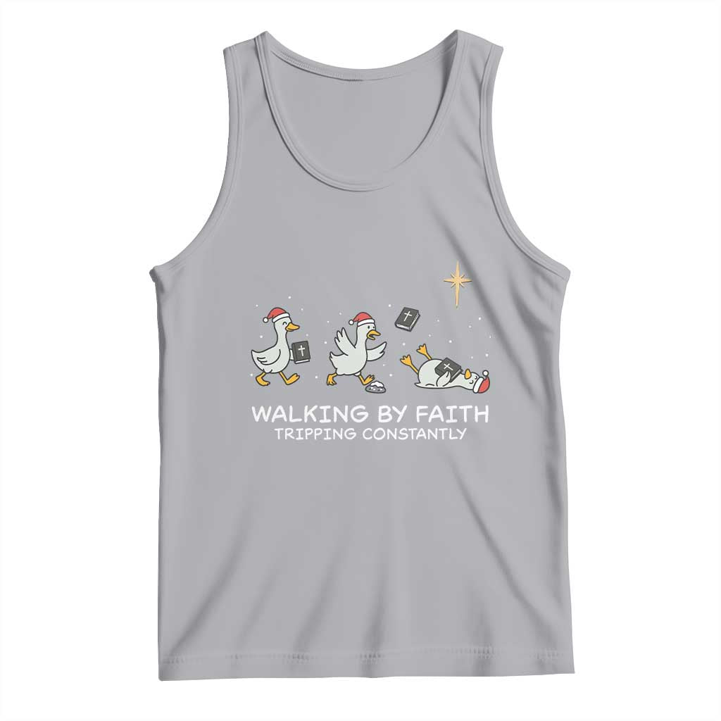 Christian Goose Christmas Tank Top Walking By Faith Tripping Constantly Funny Quote TS14 Athletic Heather Print Your Wear