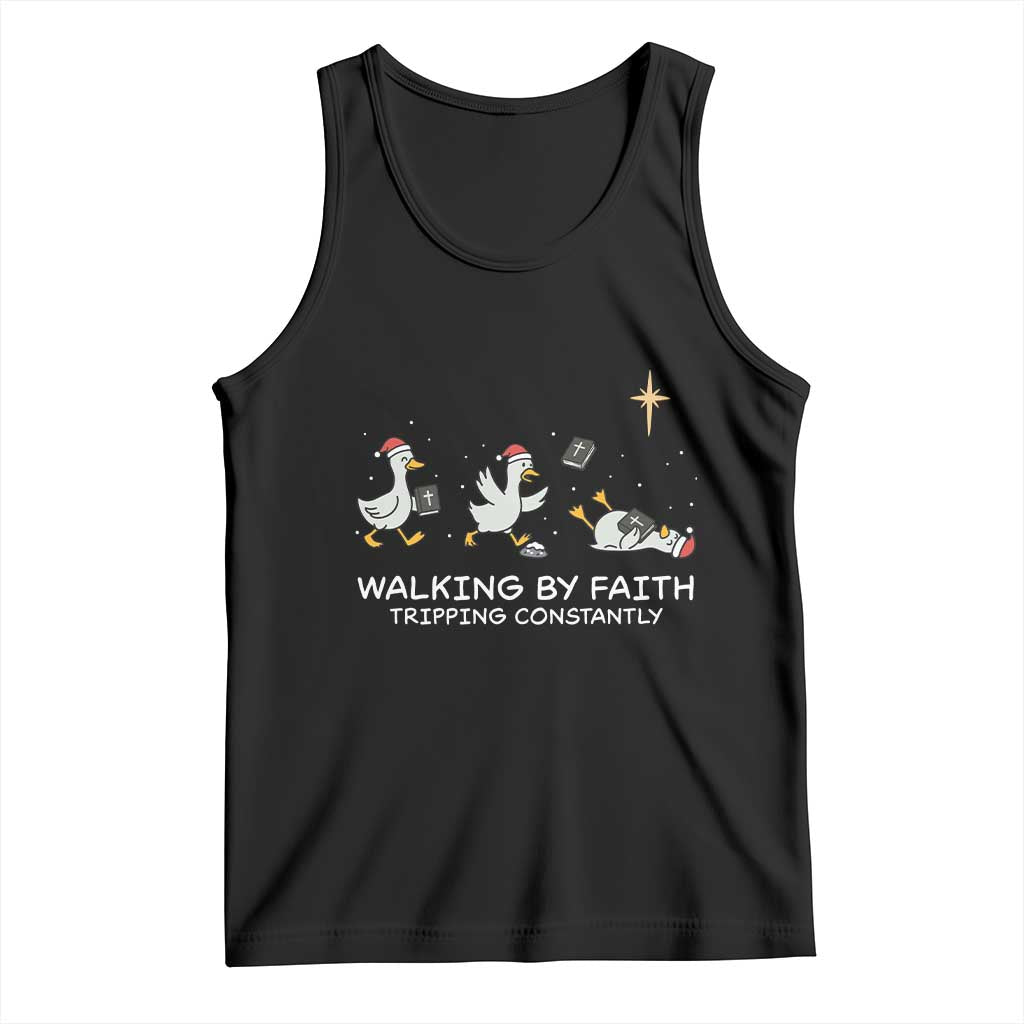 Christian Goose Christmas Tank Top Walking By Faith Tripping Constantly Funny Quote TS14 Black Print Your Wear