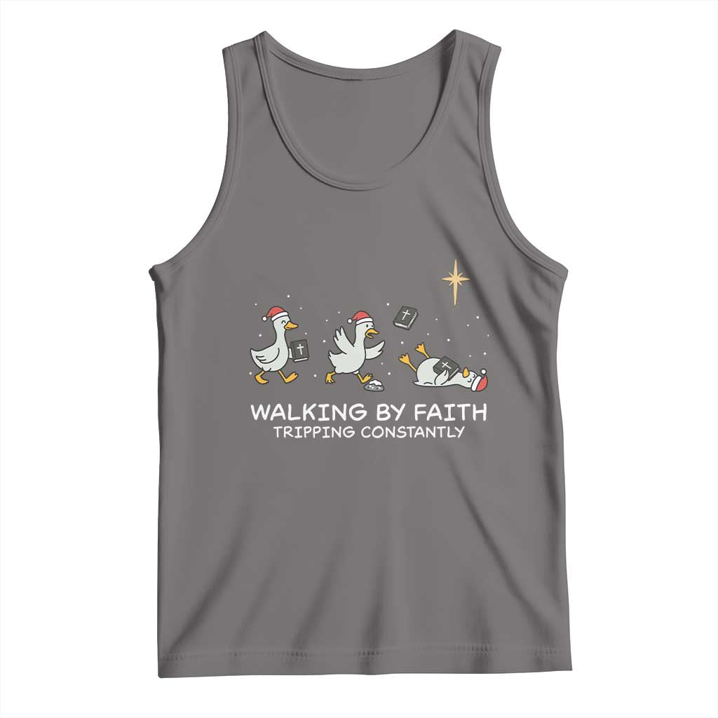 Christian Goose Christmas Tank Top Walking By Faith Tripping Constantly Funny Quote TS14 Deep Heather Print Your Wear