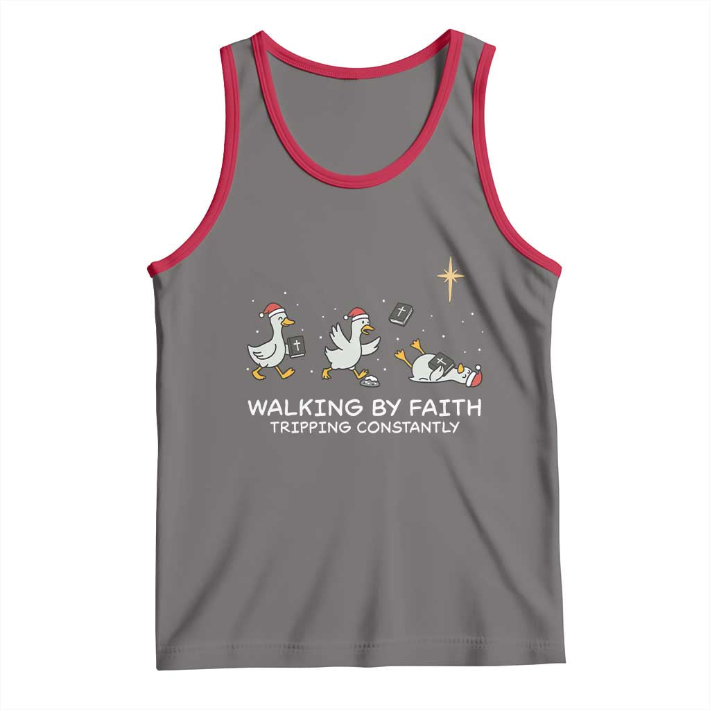 Christian Goose Christmas Tank Top Walking By Faith Tripping Constantly Funny Quote TS14 Deep Heather Red Print Your Wear
