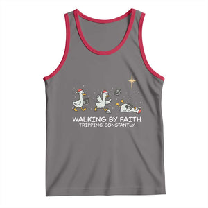 Christian Goose Christmas Tank Top Walking By Faith Tripping Constantly Funny Quote TS14 Deep Heather Red Print Your Wear