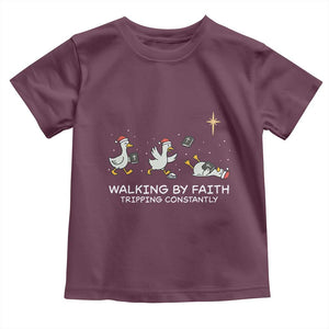Christian Goose Christmas Toddler T Shirt Walking By Faith Tripping Constantly Funny Quote TS14 Maroon Print Your Wear