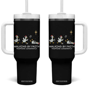 Christian Goose Christmas Tumbler With Handle Walking By Faith Tripping Constantly Funny Quote TS14 One Size: 40 oz Black Print Your Wear