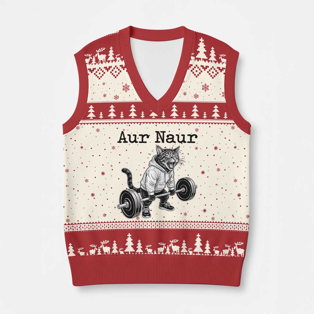 Aur Naur Raccoon Meme V-Neck Knit Sweater Vest Funny Sarcastic Oh No Australian Accent TS14 Beige Red Print Your Wear