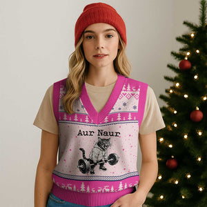 Aur Naur Raccoon Meme V-Neck Knit Sweater Vest Funny Sarcastic Oh No Australian Accent TS14 Hot Pink Print Your Wear