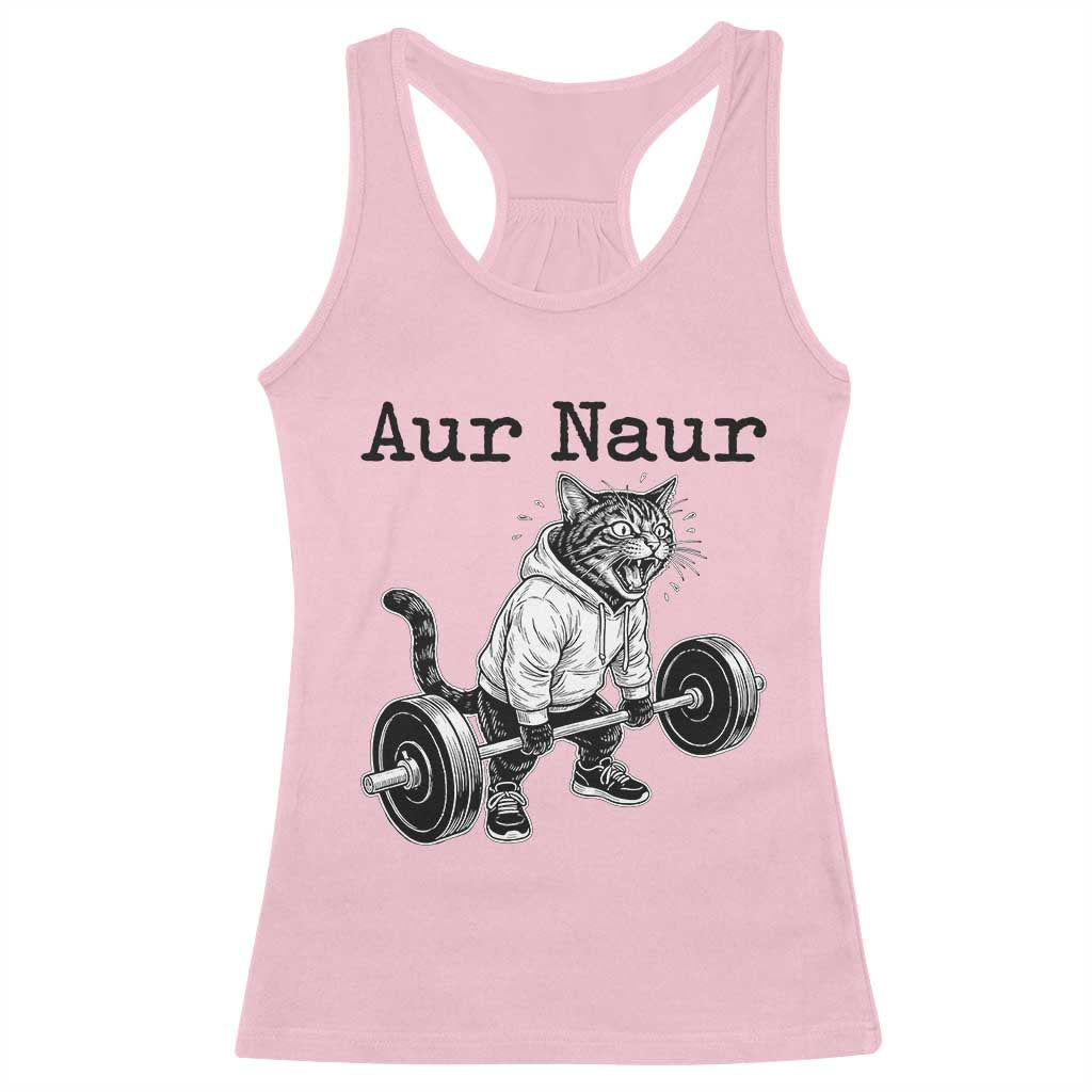 Aur Naur Raccoon Meme Racerback Tank Top Funny Sarcastic Oh No Australian Accent TS14 Light Pink Print Your Wear