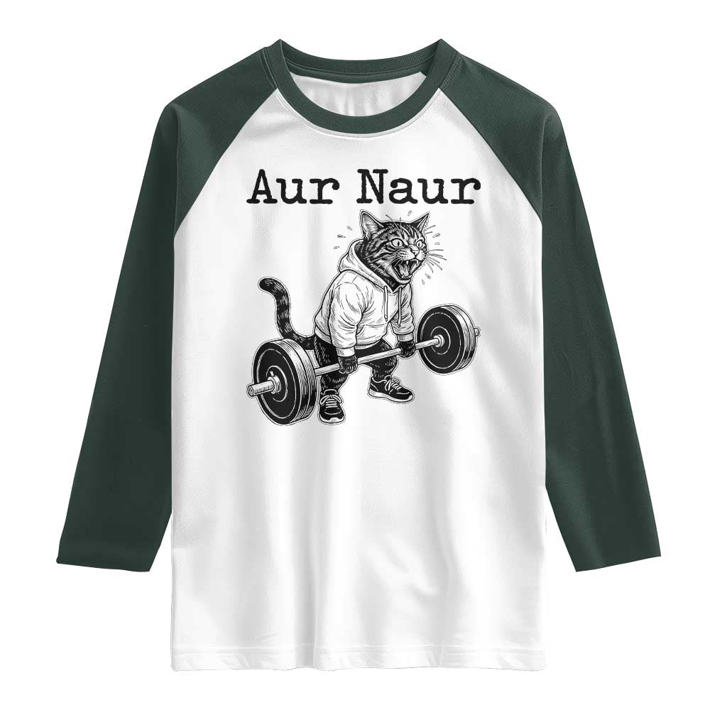 Aur Naur Raccoon Meme Raglan Shirt Funny Sarcastic Oh No Australian Accent TS14 White Dark Forest Green Print Your Wear