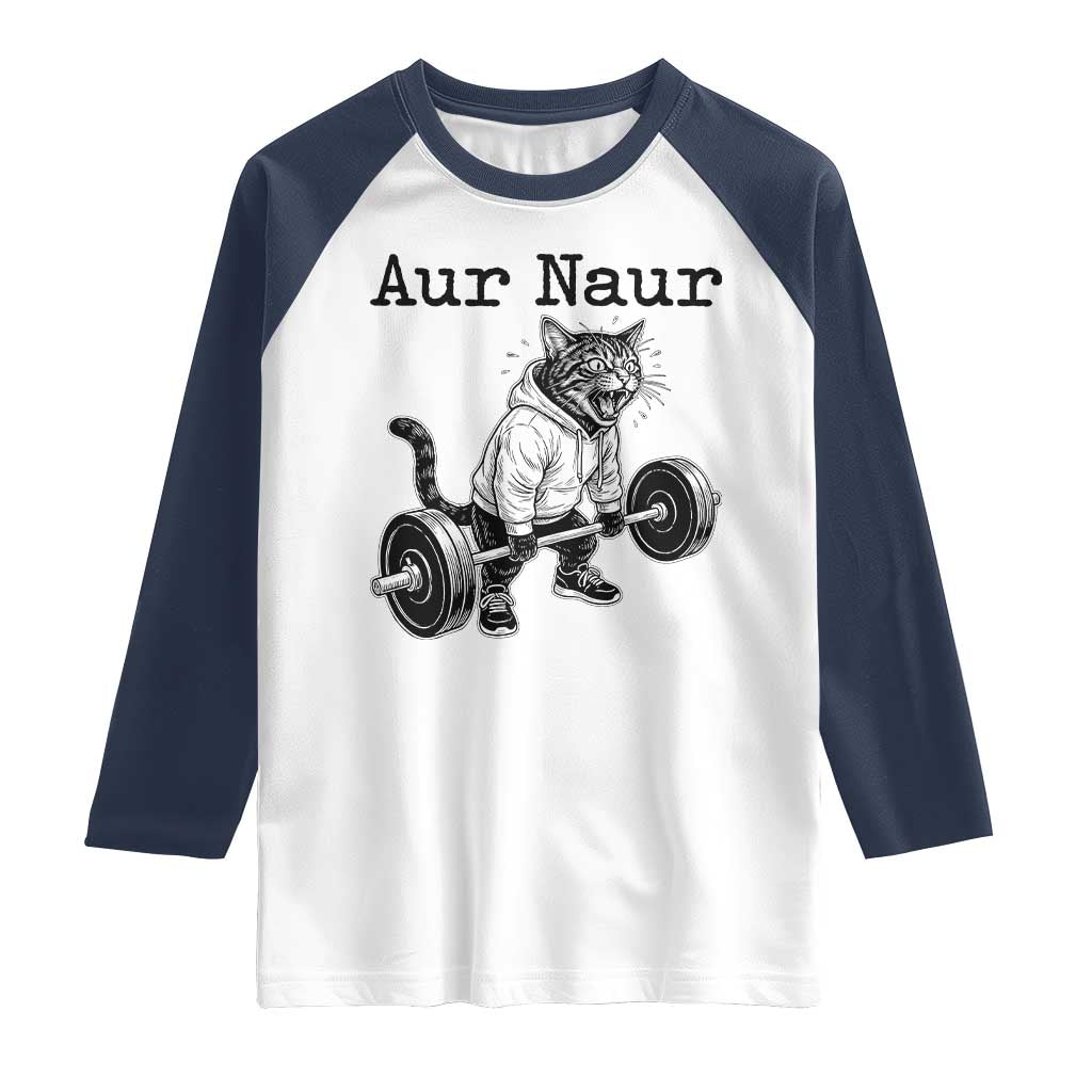 Aur Naur Raccoon Meme Raglan Shirt Funny Sarcastic Oh No Australian Accent TS14 White Navy Print Your Wear