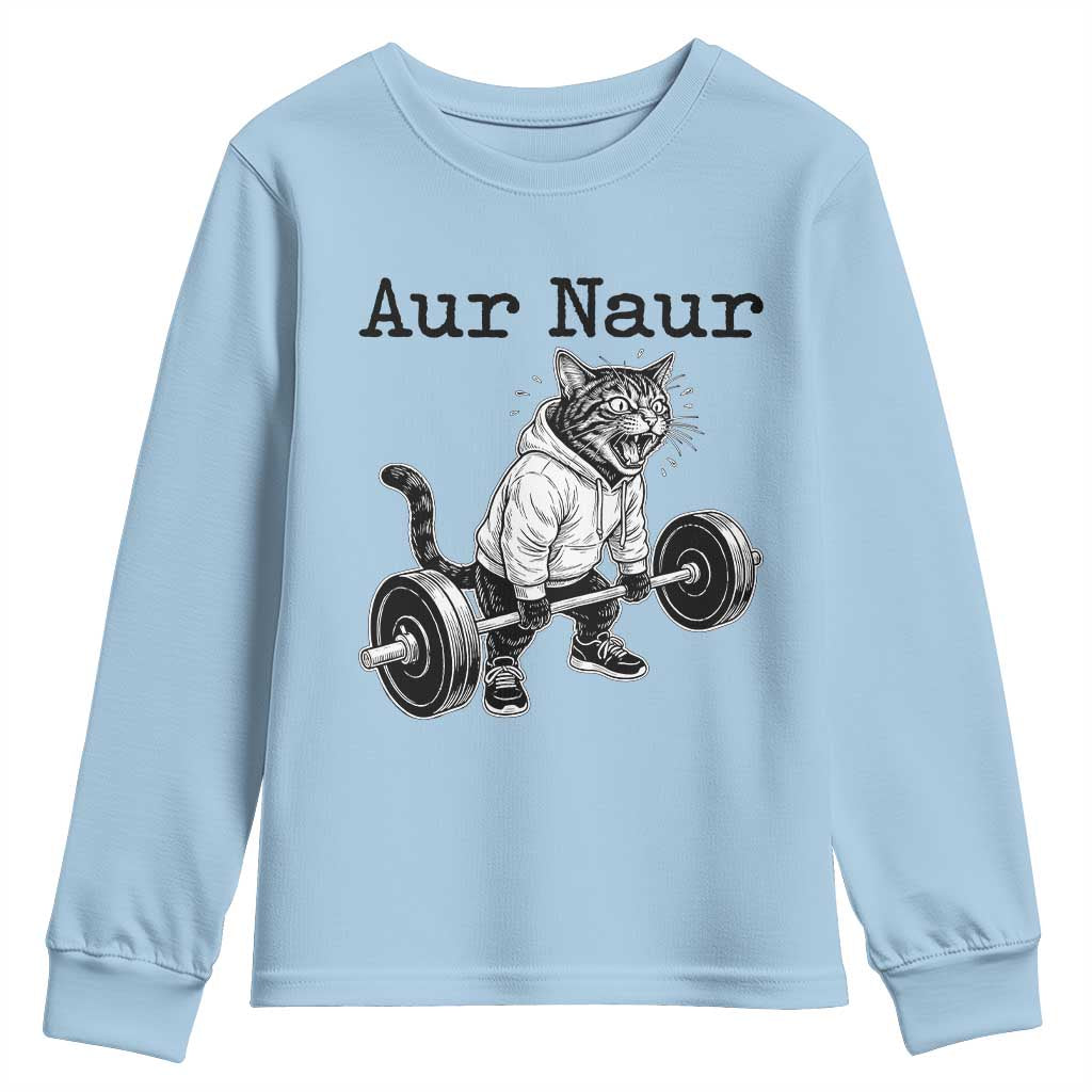 Aur Naur Raccoon Meme Youth Sweatshirt Funny Sarcastic Oh No Australian Accent TS14 Light Blue Print Your Wear