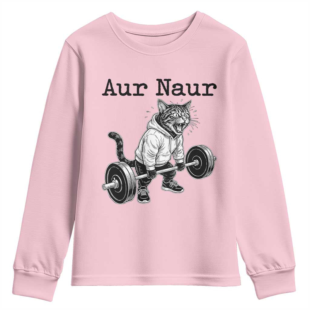 Aur Naur Raccoon Meme Youth Sweatshirt Funny Sarcastic Oh No Australian Accent TS14 Light Pink Print Your Wear