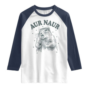 Aur Naur Groundhog Meme Raglan Shirt Funny Sarcastic Oh No Australian Accent TS14 White Navy Print Your Wear
