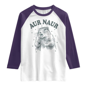 Aur Naur Groundhog Meme Raglan Shirt Funny Sarcastic Oh No Australian Accent TS14 White Purple Print Your Wear