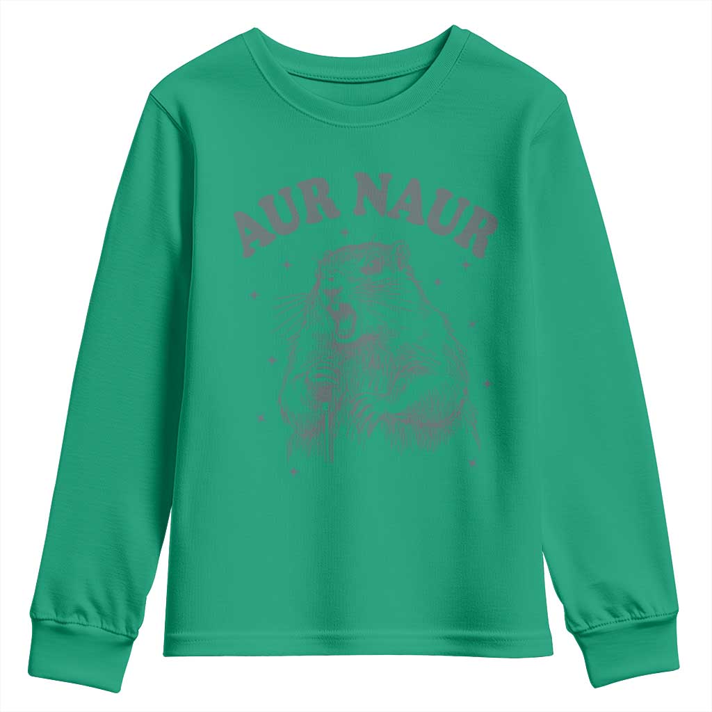 Aur Naur Groundhog Meme Youth Sweatshirt Funny Sarcastic Oh No Australian Accent TS14 Irish Green Print Your Wear