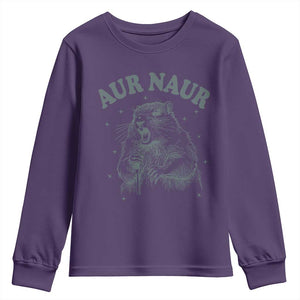 Aur Naur Groundhog Meme Youth Sweatshirt Funny Sarcastic Oh No Australian Accent TS14 Purple Print Your Wear