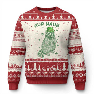 Aur Naur Raccoon St Patricks Day Ugly Christmas Sweater Funny Sarcastic Oh No Australian Accent TS14 Beige Red Print Your Wear