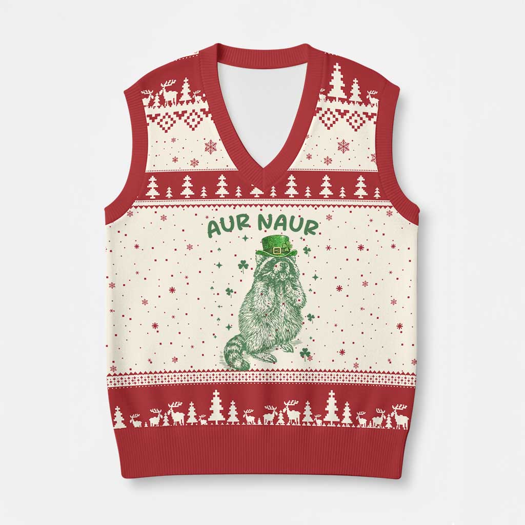 Aur Naur Raccoon St Patricks Day V-Neck Knit Sweater Vest Funny Sarcastic Oh No Australian Accent TS14 Beige Red Print Your Wear
