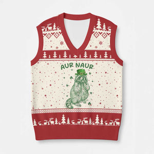 Aur Naur Raccoon St Patricks Day V-Neck Knit Sweater Vest Funny Sarcastic Oh No Australian Accent TS14 Beige Red Print Your Wear