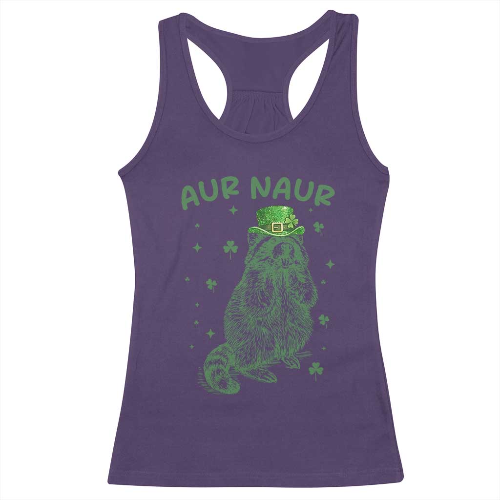 Aur Naur Raccoon St Patricks Day Racerback Tank Top Funny Sarcastic Oh No Australian Accent TS14 Purple Print Your Wear