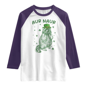 Aur Naur Raccoon St Patricks Day Raglan Shirt Funny Sarcastic Oh No Australian Accent TS14 White Purple Print Your Wear