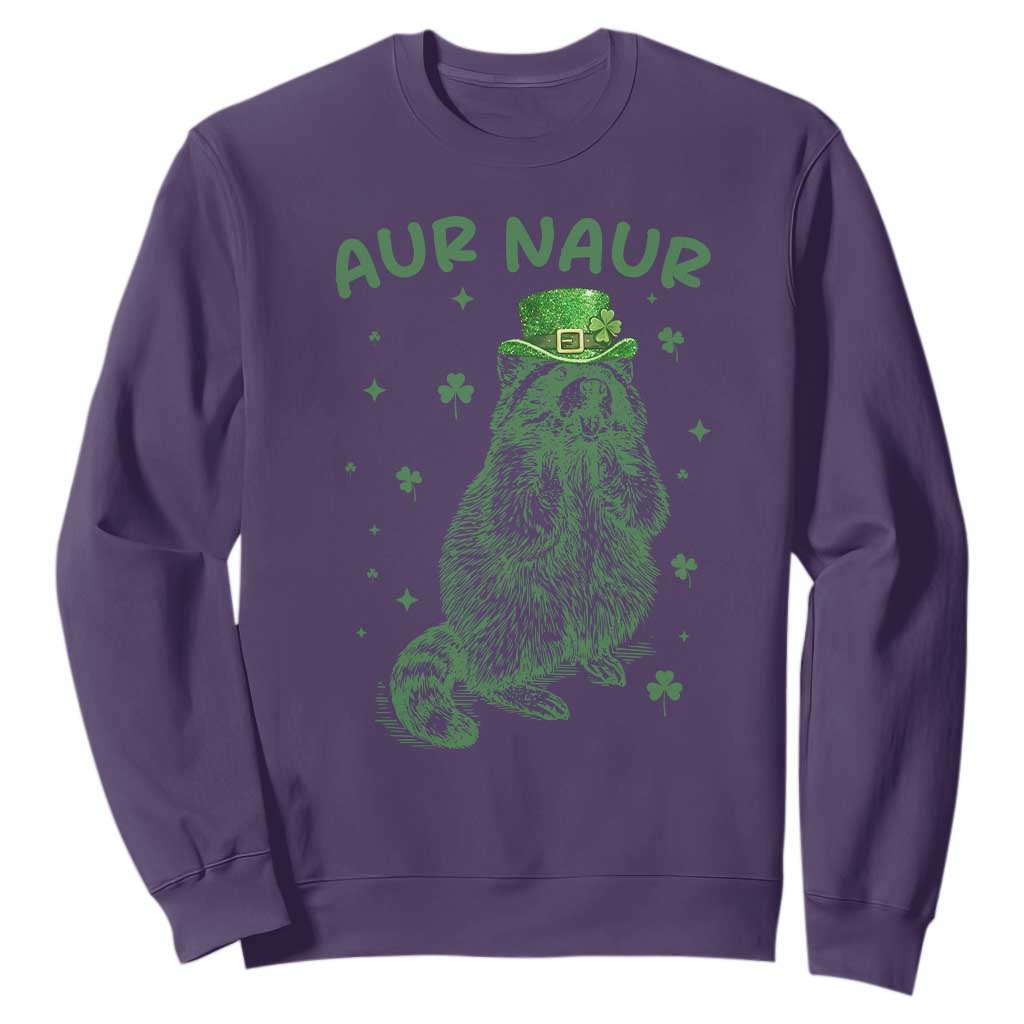 Aur Naur Raccoon St Patricks Day Sweatshirt Funny Sarcastic Oh No Australian Accent TS14 Purple Print Your Wear