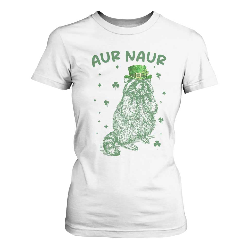 Aur Naur Raccoon St Patricks Day T Shirt For Women Funny Sarcastic Oh No Australian Accent TS14 White Print Your Wear
