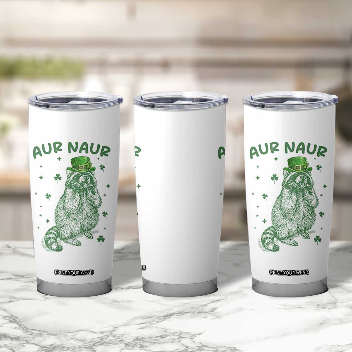 Aur Naur Raccoon St Patricks Day Tumbler Cup Funny Sarcastic Oh No Australian Accent TS14 Print Your Wear