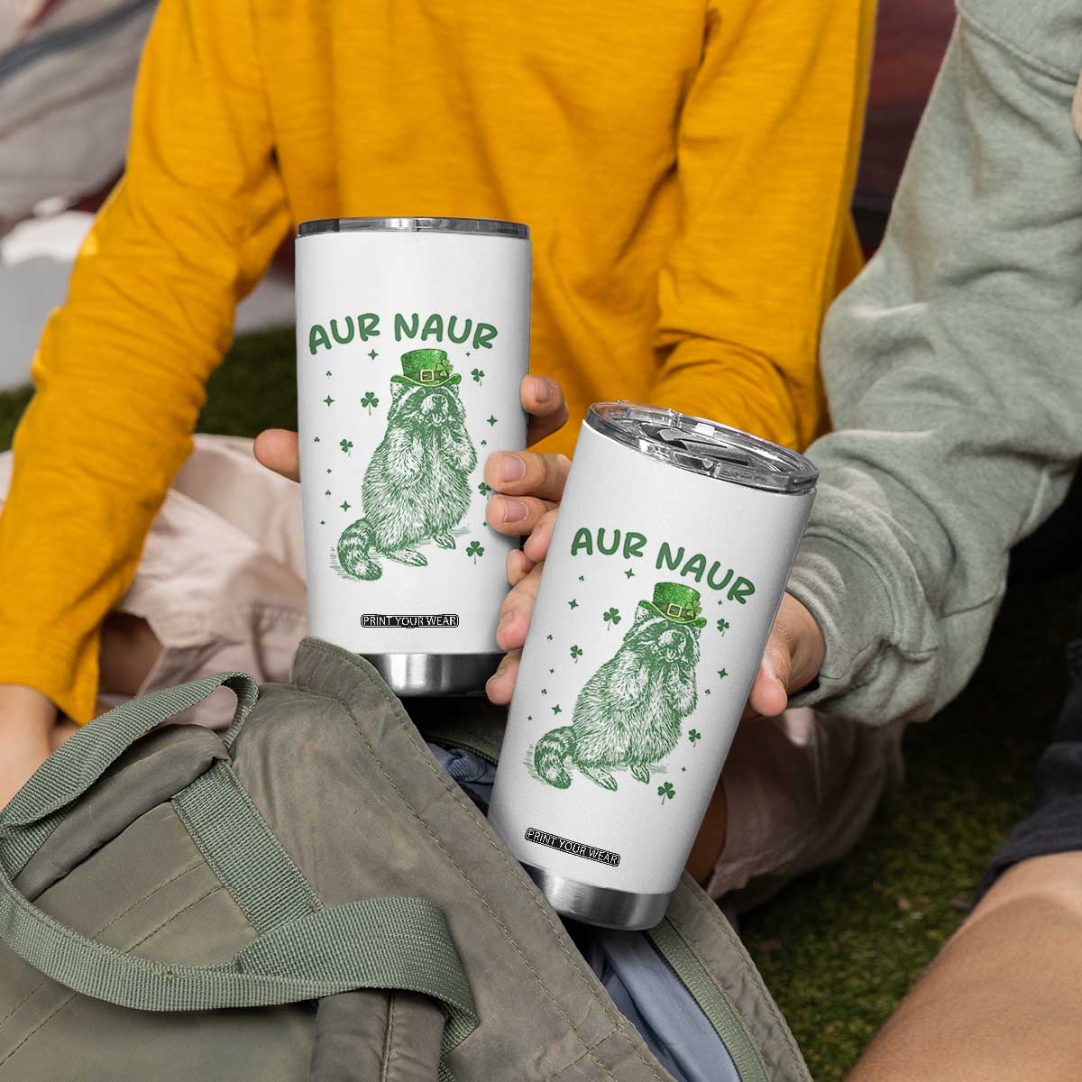 Aur Naur Raccoon St Patricks Day Tumbler Cup Funny Sarcastic Oh No Australian Accent TS14 Print Your Wear