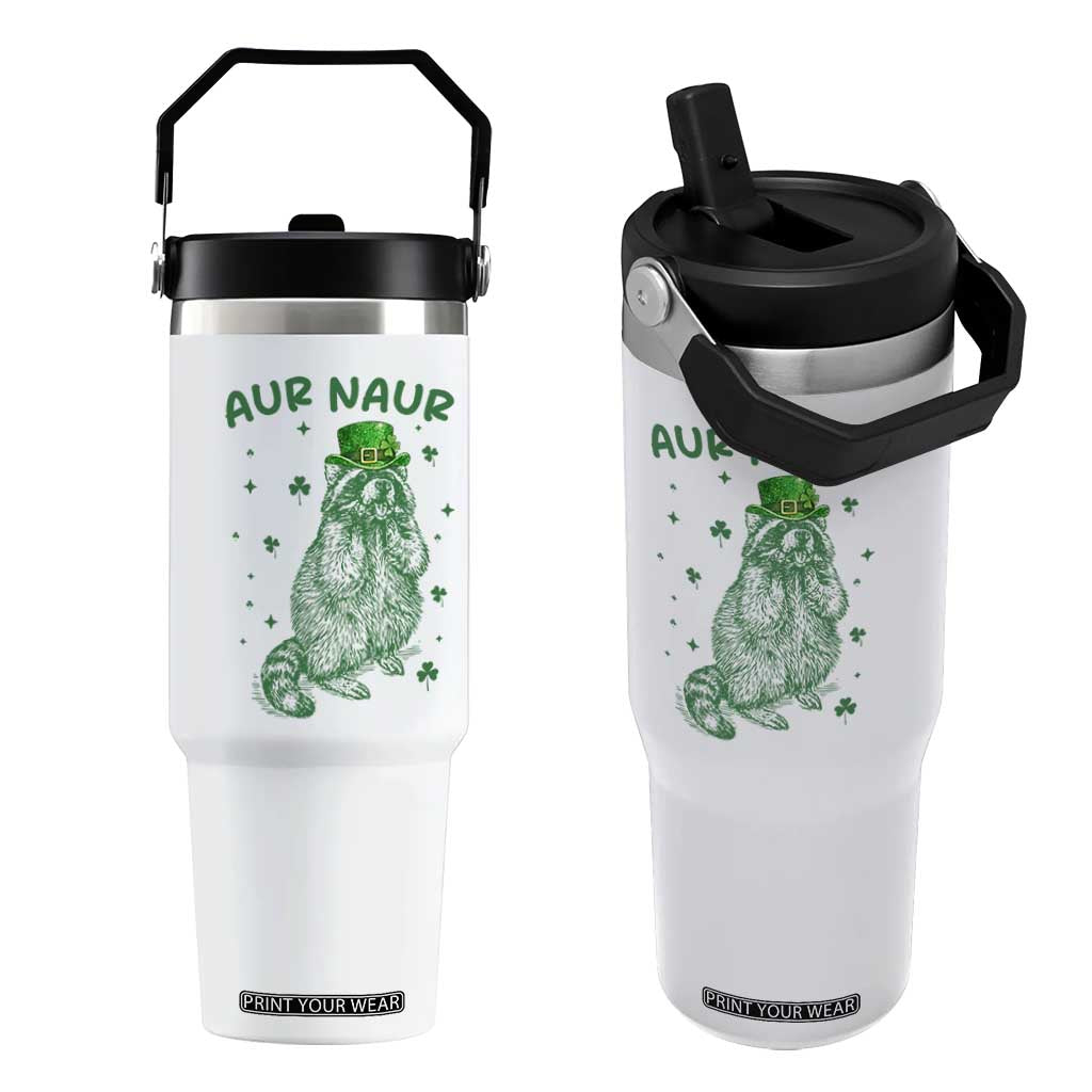 Aur Naur Raccoon St Patricks Day Flip Straw Tumbler Funny Sarcastic Oh No Australian Accent TS14 One Size: 30 oz White Print Your Wear